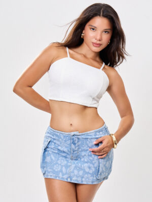 MINIFALDA SHORT JEANS CALI FLORES - HIELO