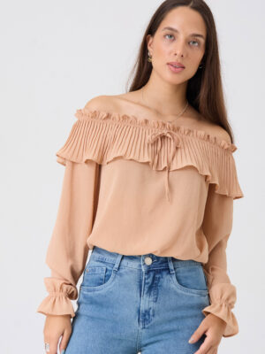 BLUSA GASA PLISADA - CAMEL