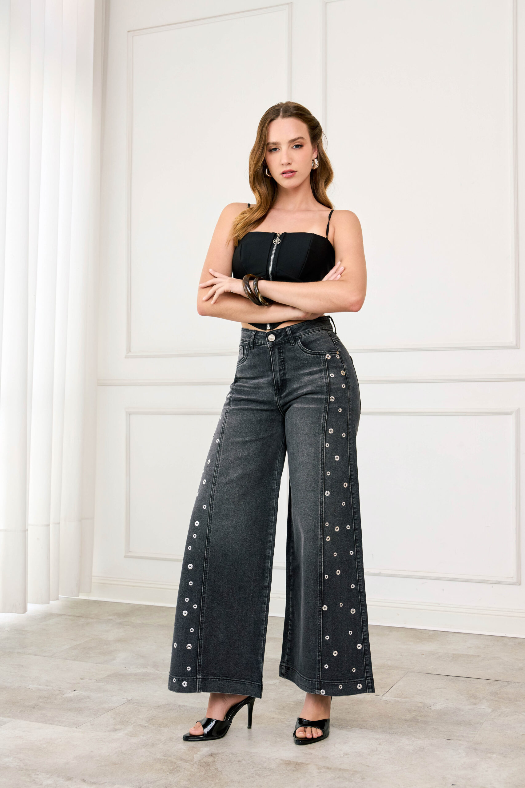 JEANS SELMA MAXI PALAZZO 043 - CARBÓN